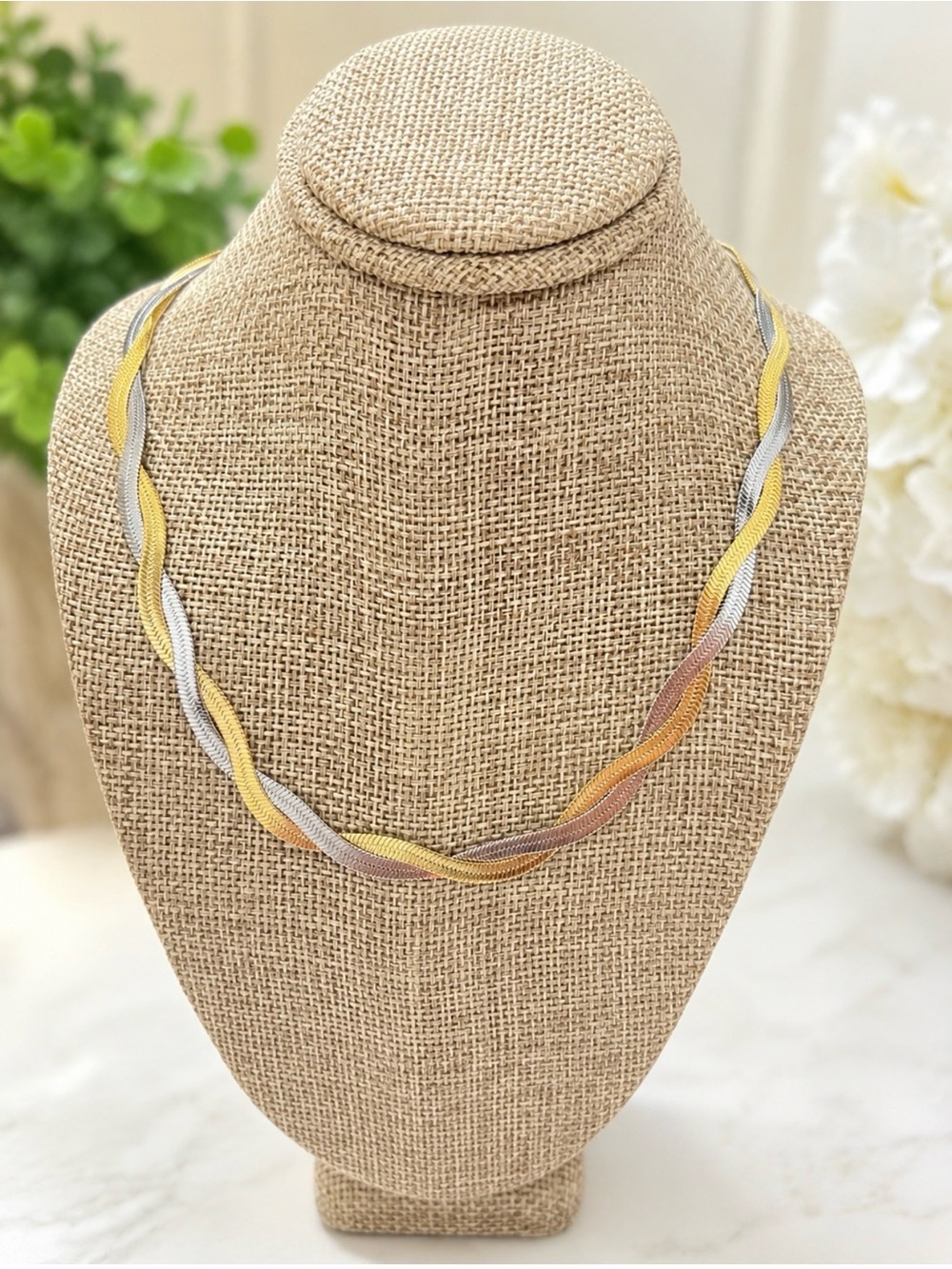 Tri-Tone Twist Chain Necklace - Gold, Silver & Rose steel 316L